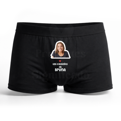 Cuecas boxer pretas com impressão frontal personalizada