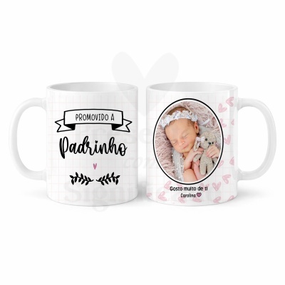 Caneca branca personalizada com texto e foto de bebé