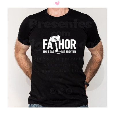 T-shirt preta com estampado branco com texto e martelo de Thor