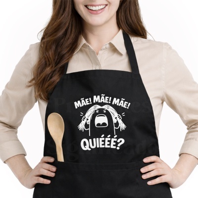 Avental preto com desenho e texto divertido em branco