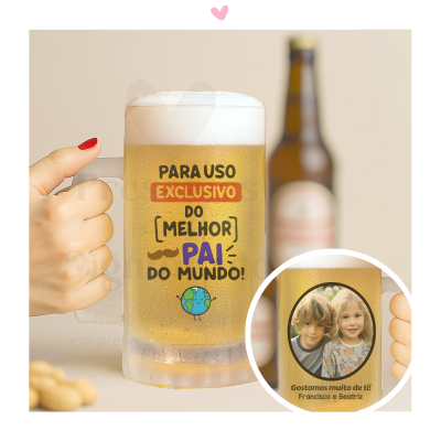 Caneca de vidro com cerveja e texto para o melhor pai do mundo