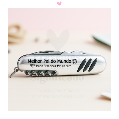 Canivete multiusos metálico gravado com mensagem para o melhor pai do mundo