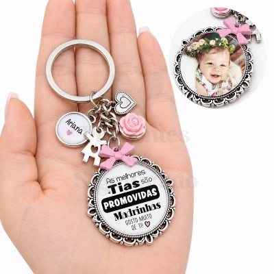 Porta-chaves com medalhão personalizado, nome Ariana e foto de bebé