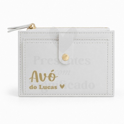 Carteira branca com texto dourado Avó do Lucas ♥