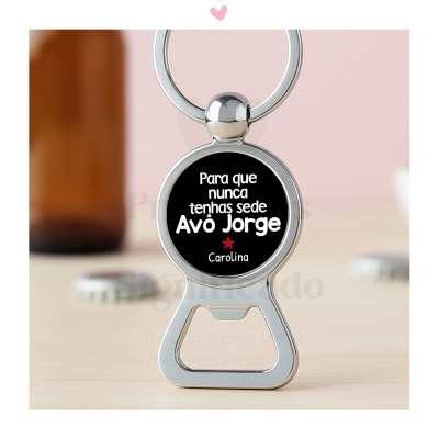 Chaveiro metálico com abridor e texto personalizado para avô Jorge