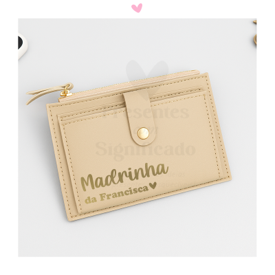 Carteira sintética bege com texto 