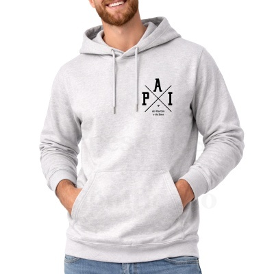 Sweatshirt com capuz cinzenta e estampagem preta sobre fundo branco