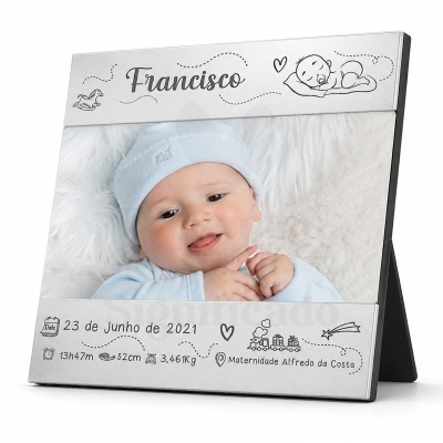 Moldura de fotografia de bebé com nome Francisco e datas de nascimento