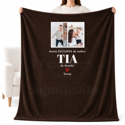 Manta castanha personalizada com fotos e texto para tia