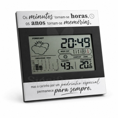 Relógio digital com visor LCD e texto em português para padrinho especial