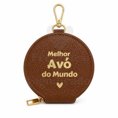 Bolsa redonda castanha em pele com texto dourado Melhor Avó do Mundo