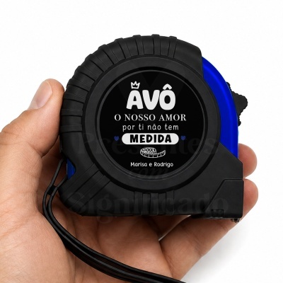 Trena preta e azul com texto personalizado para avô e nomes Marisa e Rodrigo.