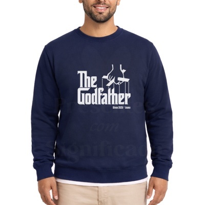 Sweatshirt azul escuro com estampa branca The Godfather e gráfico de mão a controlar marionete