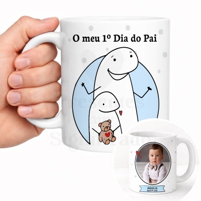 Caneca branca com ilustração e foto de bebé para Dia do Pai