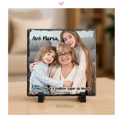 Placa de ardósia com foto e texto personalizado para avó
