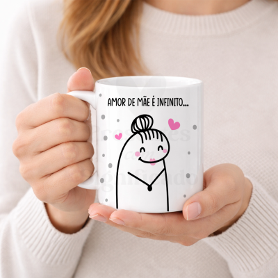 Caneca branca com desenho e texto de amor de mãe