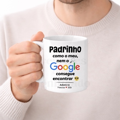 Caneca branca personalizada com texto para padrinho