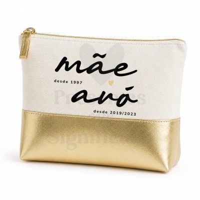 Estojo branco com fundo dourado e inscrição mãe e avó.