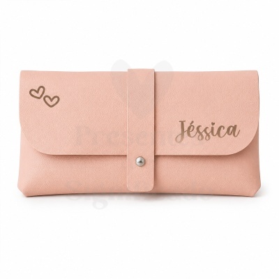 Estojo rosa claro com fecho e nome Jéssica