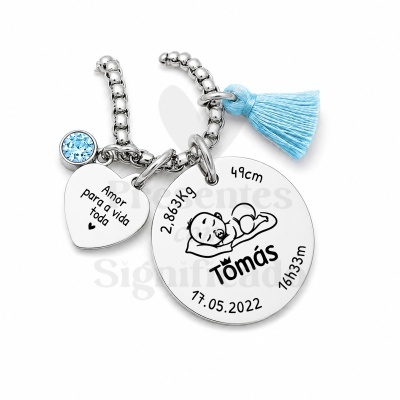 Colar prateado com pendentes personalizados e tassel azul claro