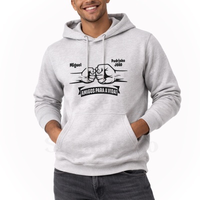 Sweatshirt cinzenta com estampado de mãos, nomes e frase