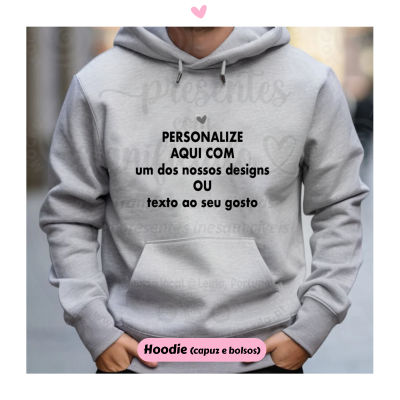 Hoodie cinzento com texto personalizado em preto