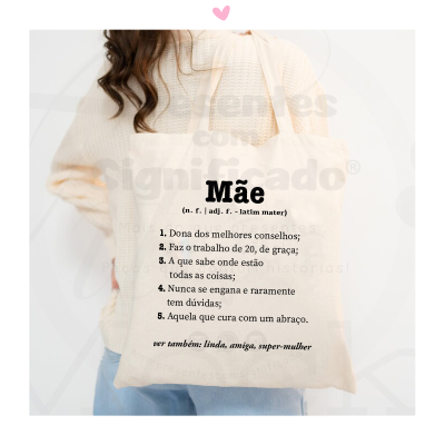 Saco de pano bege com definição de Mãe impresso em preto