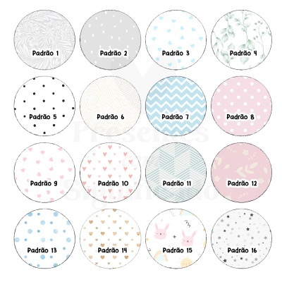 Vários círculos com diferentes padrões decorativos numerados de 1 a 16