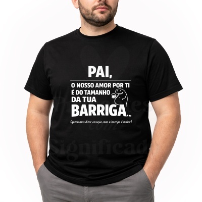 T-shirt preta com texto branco humorístico em português para pai