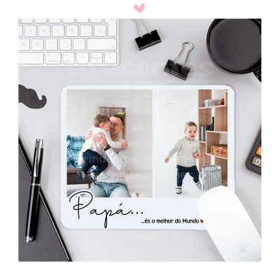Tapete de rato com duas fotos de família e texto dedicado ao pai