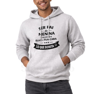 Camisola com capuz cinzenta clara e texto preto sobre ser pai de menina