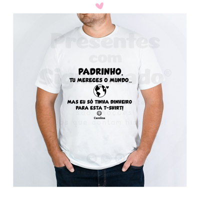 T-shirt branca com texto preto para padrinho
