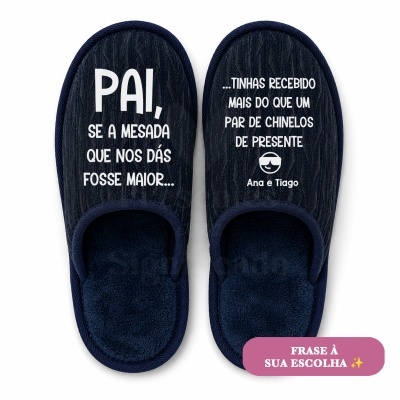 Par de chinelos azul escuro com mensagem para pai