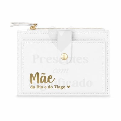 Carteira branca com texto dourado para mãe