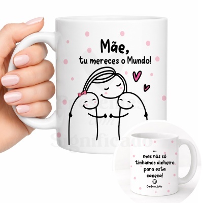 Caneca branca com ilustração e texto para mãe