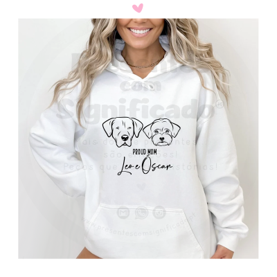 Sweatshirt branca com desenhos de cães e texto