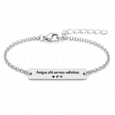 Pulseira prateada com inscrição Amigas até sermos velhinhas