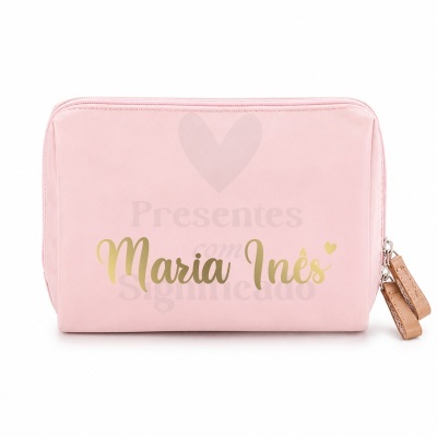 Necessaire rosa com nome Maria Inês impresso