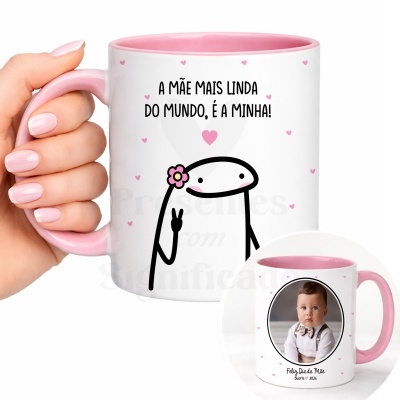 Caneca branca e rosa com texto e imagem de bebé para o Dia da Mãe