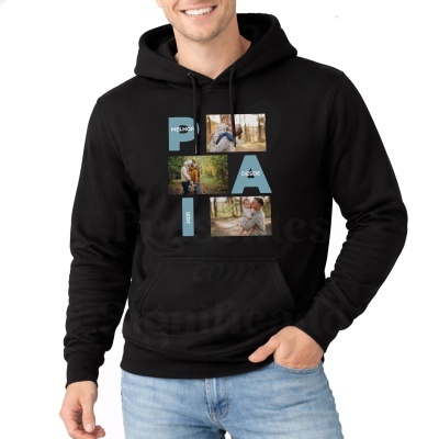 Sweatshirt preta com estampa PAI MELHOR DESDE 2021 e fotos familiares