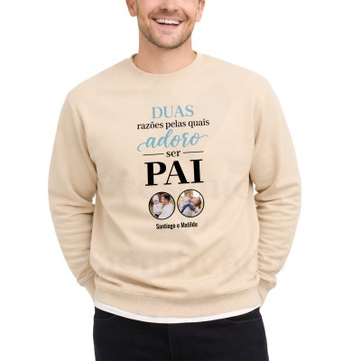 Sweatshirt bege clara com texto e fotos personalizadas para pai