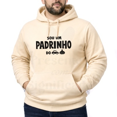 Camisola bege clara com texto e ícones pretos