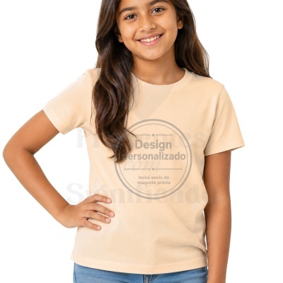 Camiseta bege de algodão com design personalizado impressa na frente