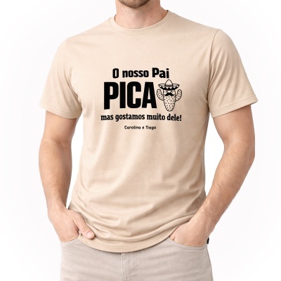 T-shirt bege com texto e desenho de cacto