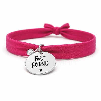 Pulseira elástica rosa com pendente prateado BEST FRIEND