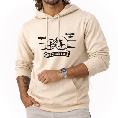 Camisola bege com design de punhos a bater e texto personalizado