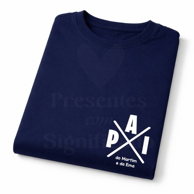 T-shirt azul escura com impressão branca PAI do Martim e da Ema