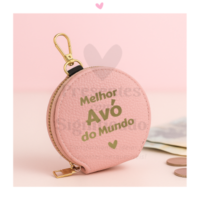 Carteira redonda rosa com texto Melhor Avó do Mundo