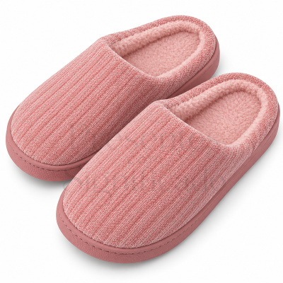Chinelos cor-de-rosa com tecido canelado e interior felpudo