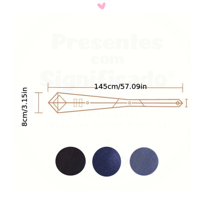 Desenho de objeto alongado com medidas e círculos de cores preto, azul escuro e azul médio